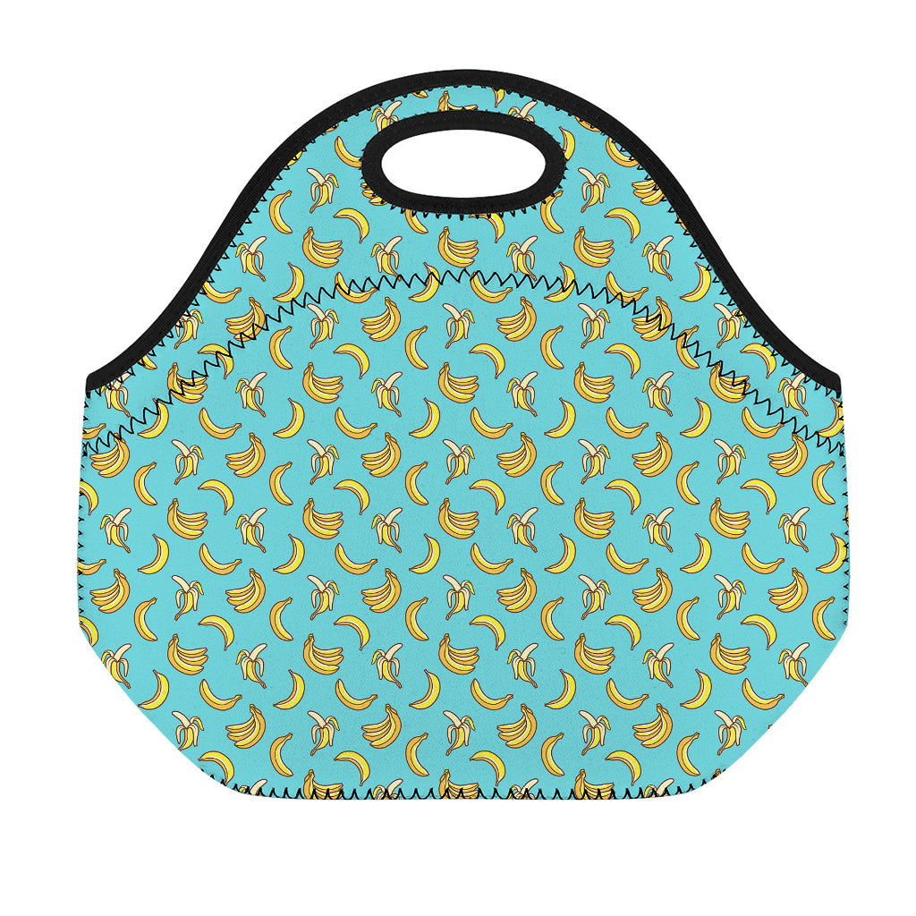 Turquoise Banana Pattern Print Neoprene Lunch Bag