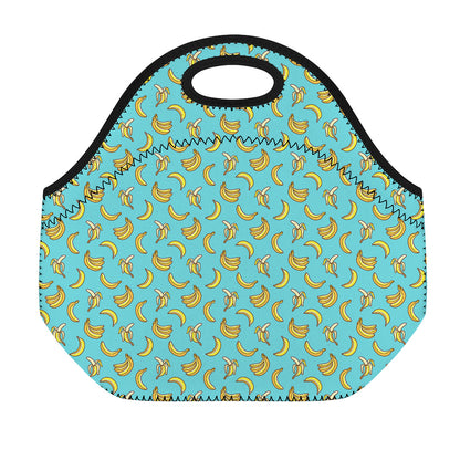 Turquoise Banana Pattern Print Neoprene Lunch Bag