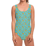 Turquoise Banana Pattern Print One Piece Swimsuit