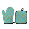 Turquoise Banana Pattern Print Oven Mitt And Pot Holder Set