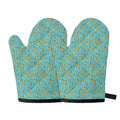 Turquoise Banana Pattern Print Oven Mitts