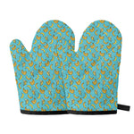 Turquoise Banana Pattern Print Oven Mitts