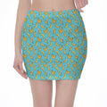 Turquoise Banana Pattern Print Pencil Mini Skirt