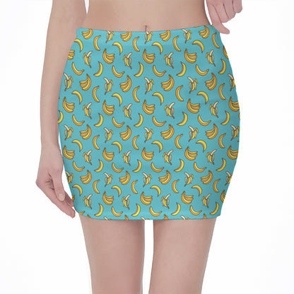 Turquoise Banana Pattern Print Pencil Mini Skirt