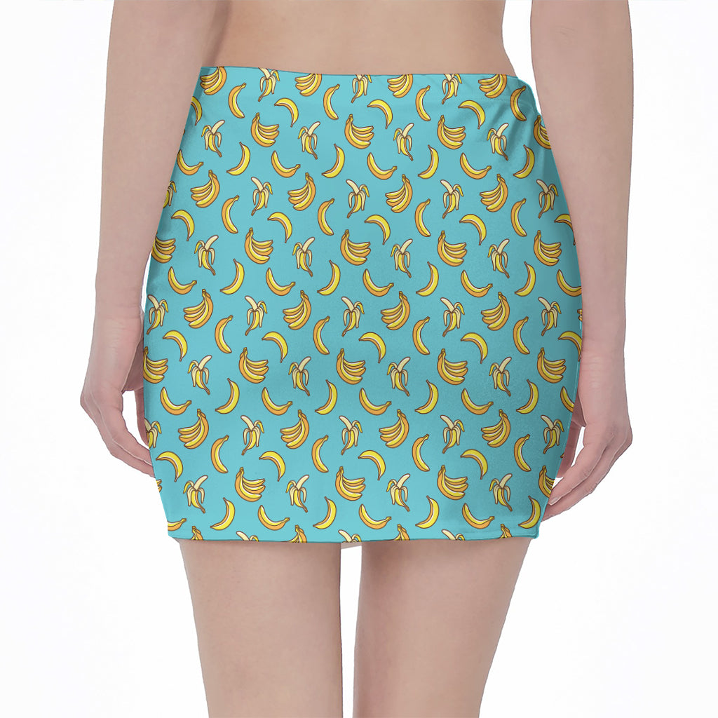 Turquoise Banana Pattern Print Pencil Mini Skirt