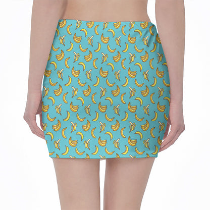Turquoise Banana Pattern Print Pencil Mini Skirt
