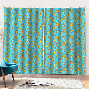 Turquoise Banana Pattern Print Pencil Pleat Curtains