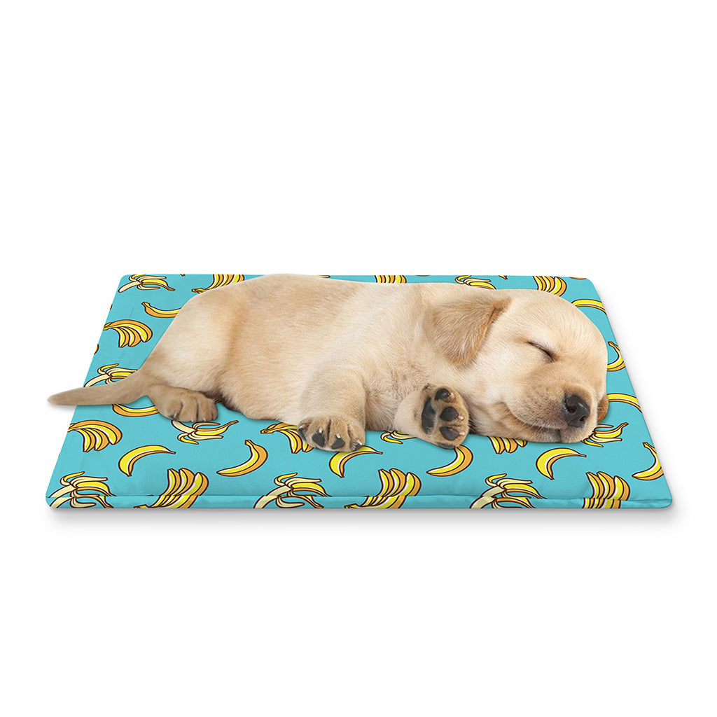 Turquoise Banana Pattern Print Pet Cooling Mat Cover