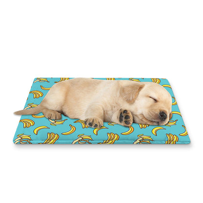 Turquoise Banana Pattern Print Pet Cooling Mat Cover