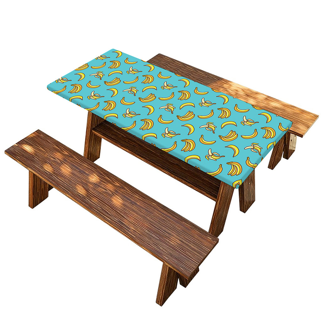 Turquoise Banana Pattern Print Picnic Table Cover