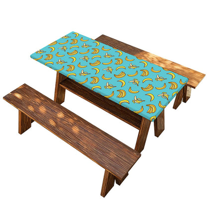 Turquoise Banana Pattern Print Picnic Table Cover