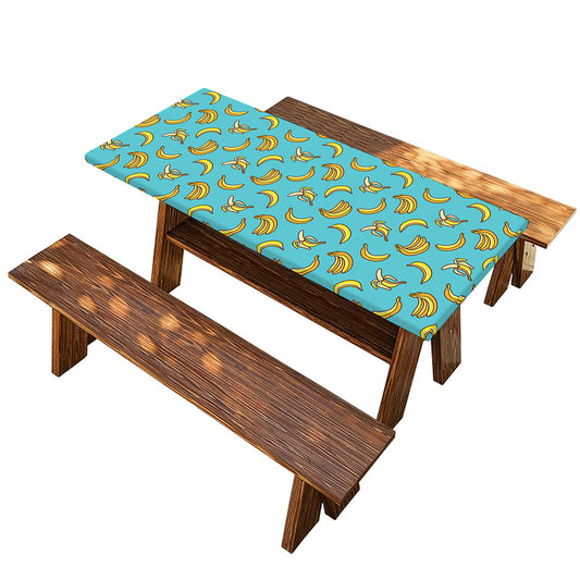 Turquoise Banana Pattern Print Picnic Table Cover