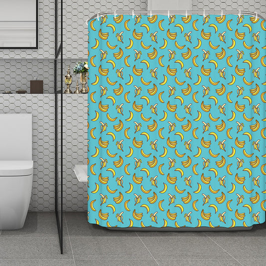 Turquoise Banana Pattern Print Polyester Shower Curtain