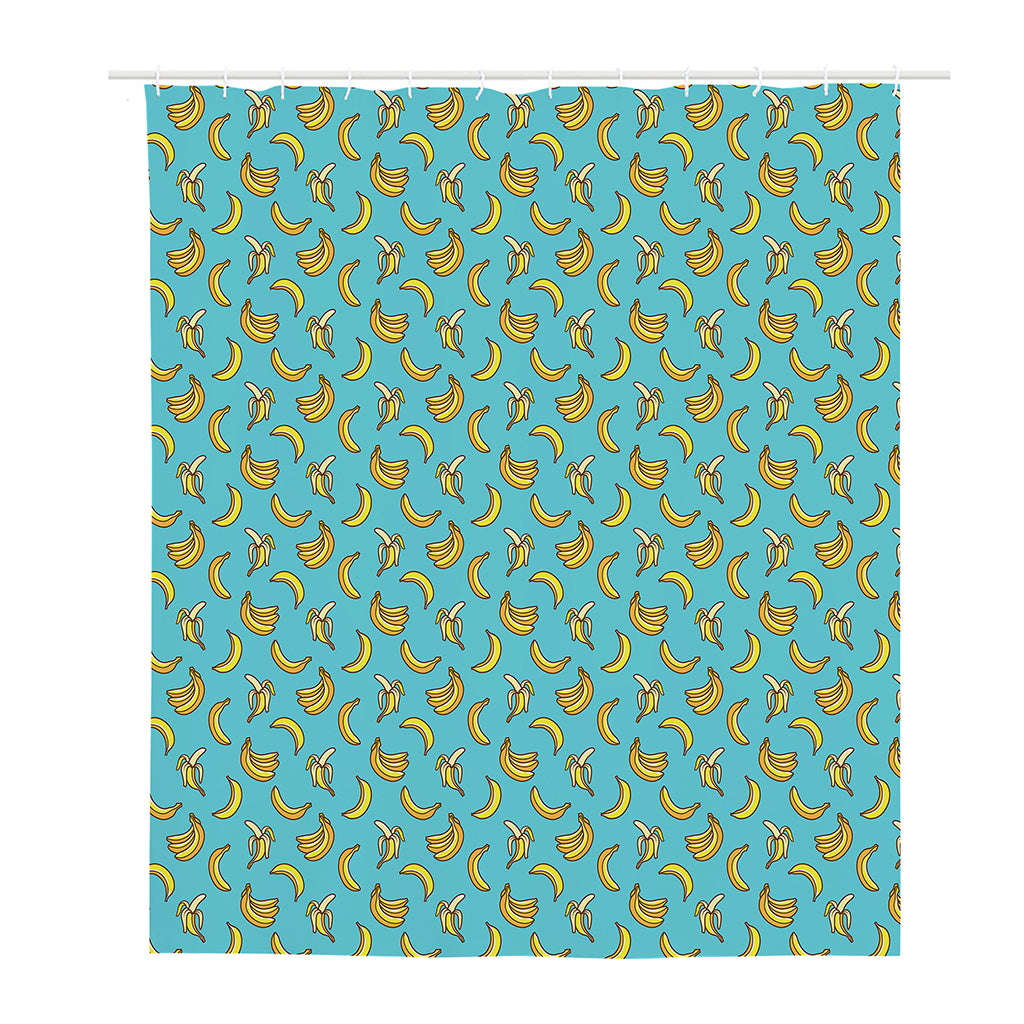 Turquoise Banana Pattern Print Polyester Shower Curtain