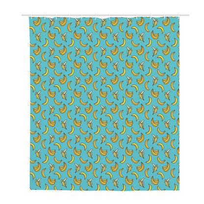 Turquoise Banana Pattern Print Polyester Shower Curtain