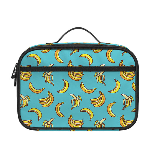 Turquoise Banana Pattern Print Portable Lunch Bag