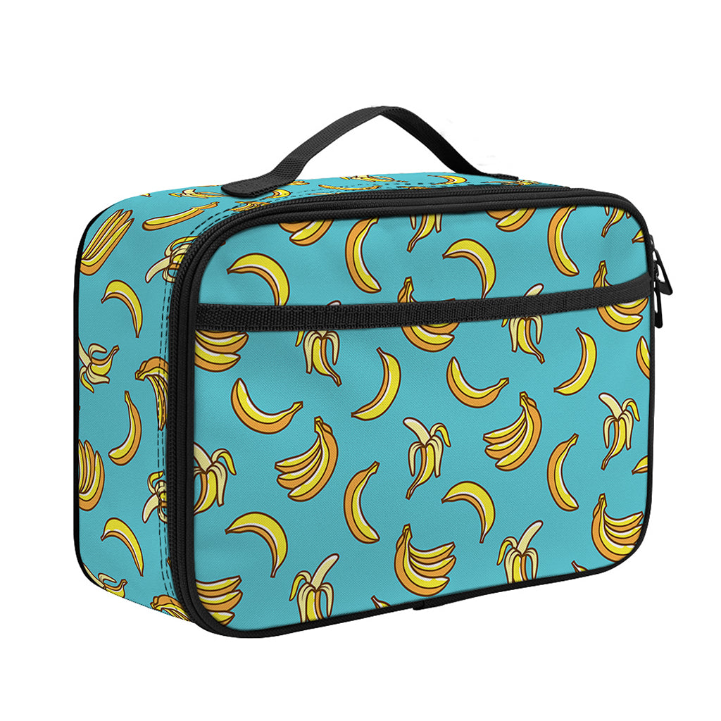 Turquoise Banana Pattern Print Portable Lunch Bag