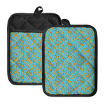 Turquoise Banana Pattern Print Pot Holders With Pocket