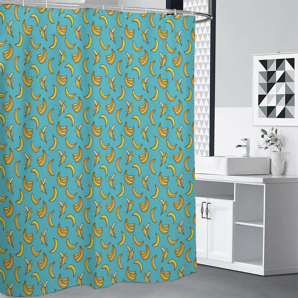 Turquoise Banana Pattern Print Premium Shower Curtain