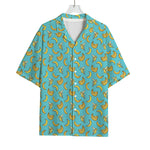Turquoise Banana Pattern Print Rayon Hawaiian Shirt