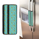 Turquoise Banana Pattern Print Refrigerator Handle Covers