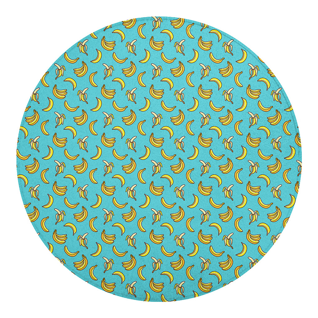 Turquoise Banana Pattern Print Round Blanket