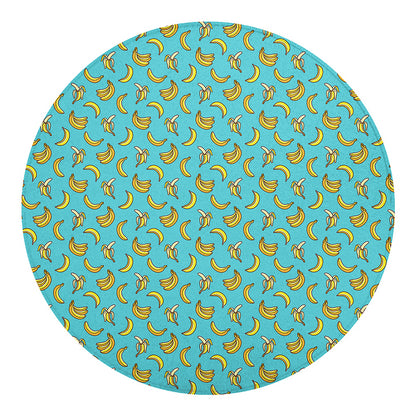 Turquoise Banana Pattern Print Round Blanket