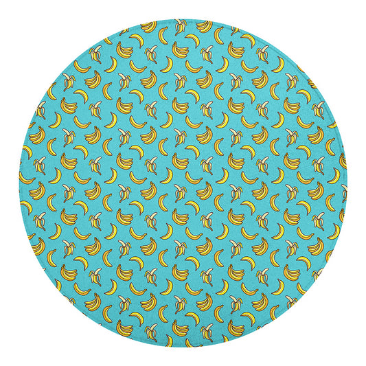 Turquoise Banana Pattern Print Round Blanket
