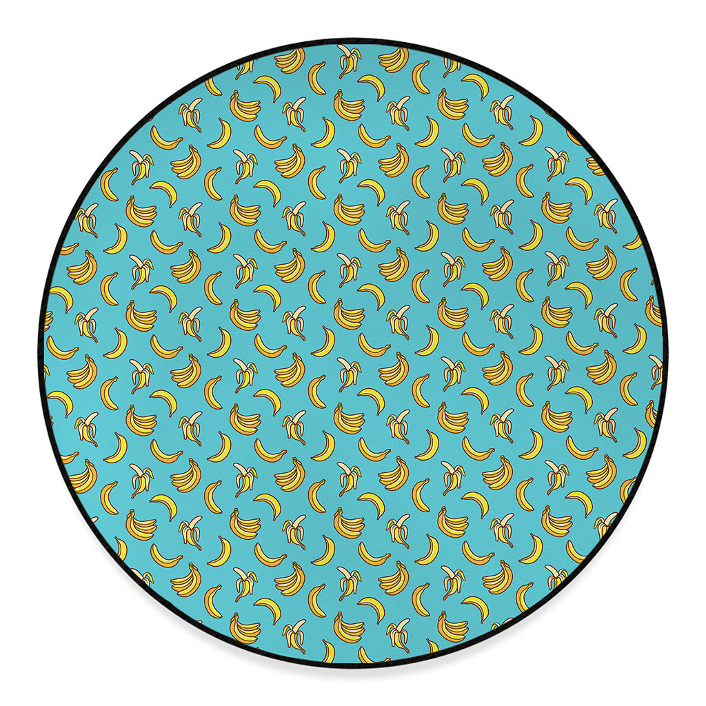 Turquoise Banana Pattern Print Round Floor Mat