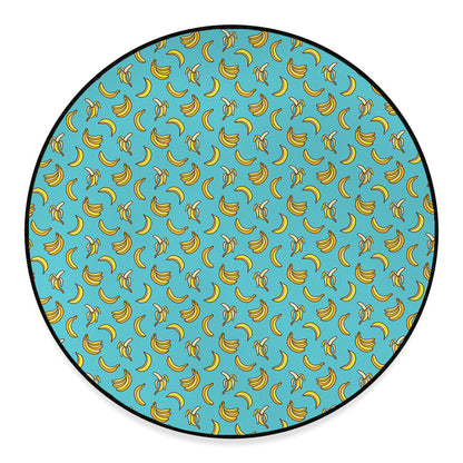 Turquoise Banana Pattern Print Round Floor Mat