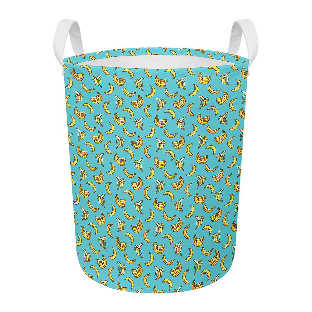 Turquoise Banana Pattern Print Round Laundry Basket