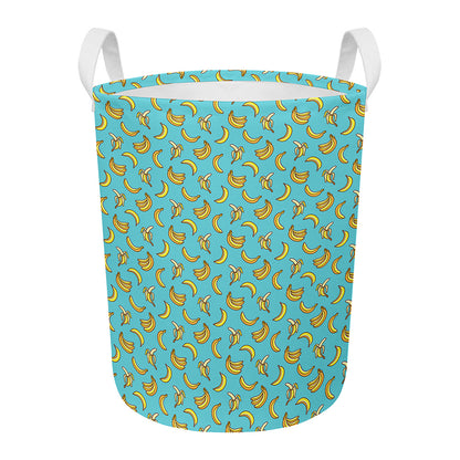 Turquoise Banana Pattern Print Round Laundry Basket