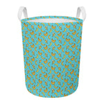 Turquoise Banana Pattern Print Round Laundry Basket