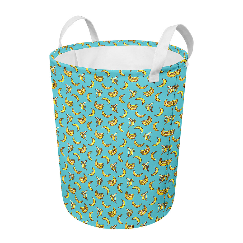 Turquoise Banana Pattern Print Round Laundry Basket