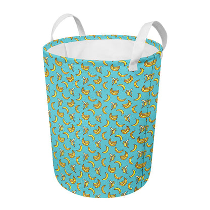 Turquoise Banana Pattern Print Round Laundry Basket