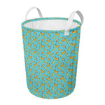 Turquoise Banana Pattern Print Round Laundry Basket