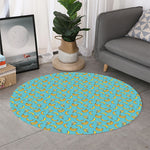 Turquoise Banana Pattern Print Round Rug