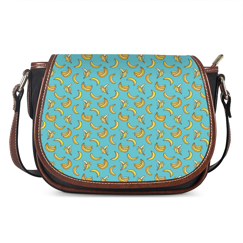 Turquoise Banana Pattern Print Saddle Bag