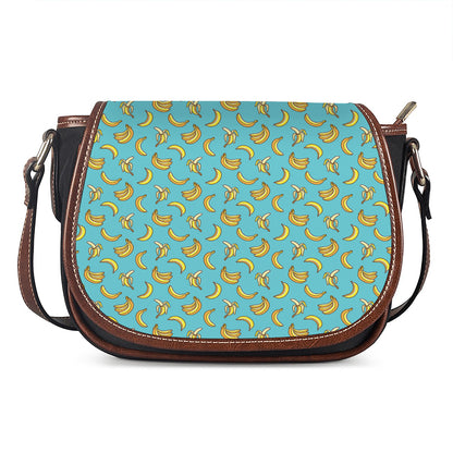 Turquoise Banana Pattern Print Saddle Bag