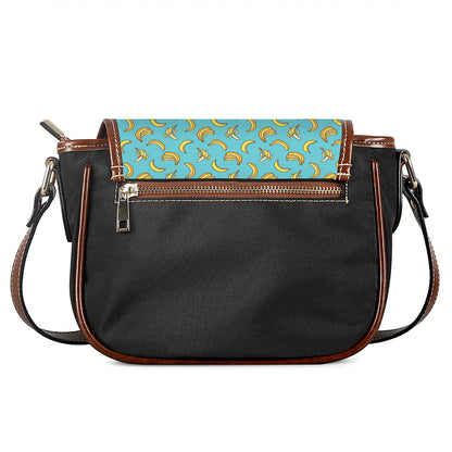 Turquoise Banana Pattern Print Saddle Bag