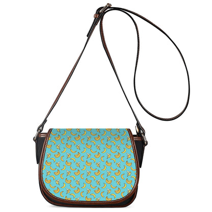 Turquoise Banana Pattern Print Saddle Bag