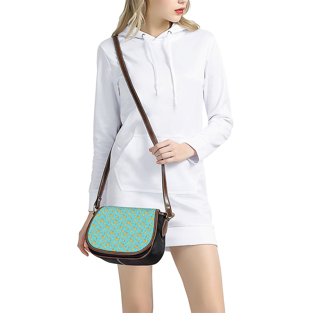 Turquoise Banana Pattern Print Saddle Bag