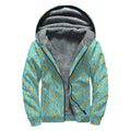 Turquoise Banana Pattern Print Sherpa Lined Zip Up Hoodie