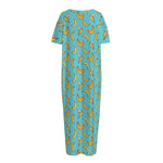 Turquoise Banana Pattern Print Short Sleeve Long Nightdress