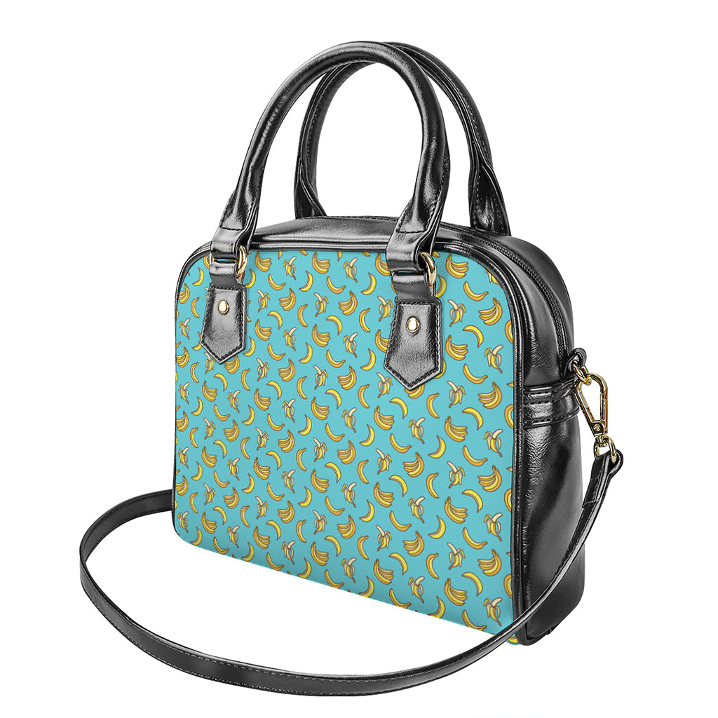 Turquoise Banana Pattern Print Shoulder Handbag
