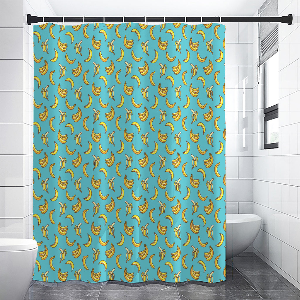 Turquoise Banana Pattern Print Shower Curtain