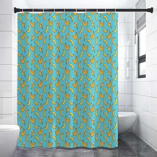 Turquoise Banana Pattern Print Shower Curtain