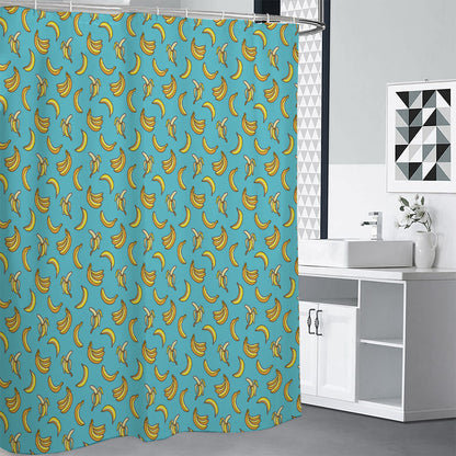 Turquoise Banana Pattern Print Shower Curtain