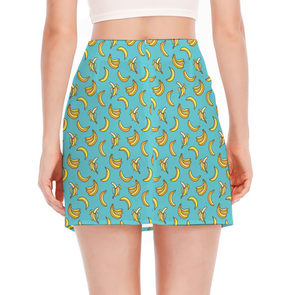 Turquoise Banana Pattern Print Side Slit Mini Skirt