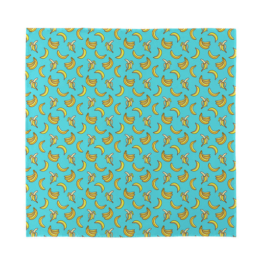 Turquoise Banana Pattern Print Silk Bandana